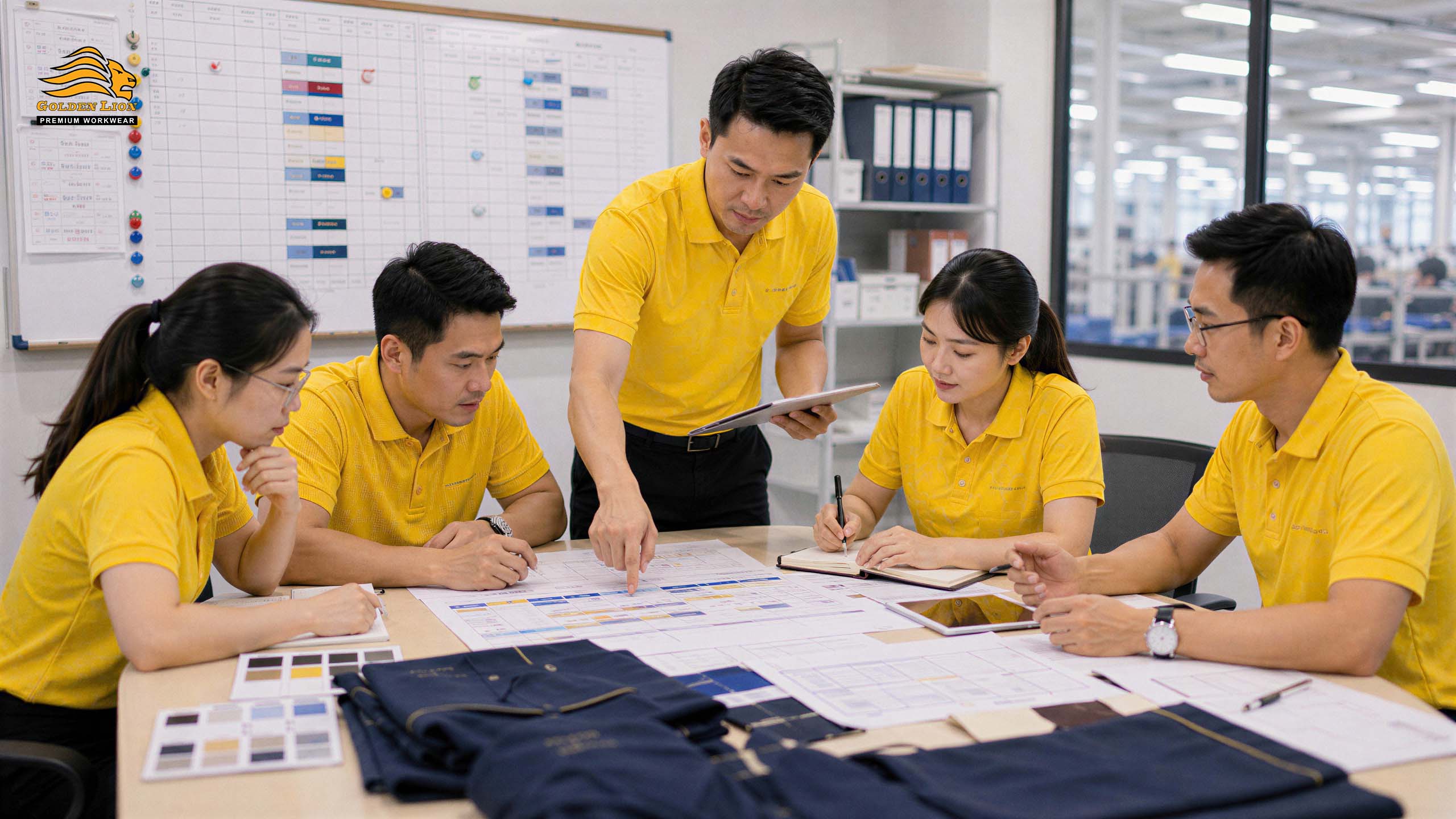 Nhân viên mặc đồng phục doanh nghiệp trong môi trường làm việc thực tế
