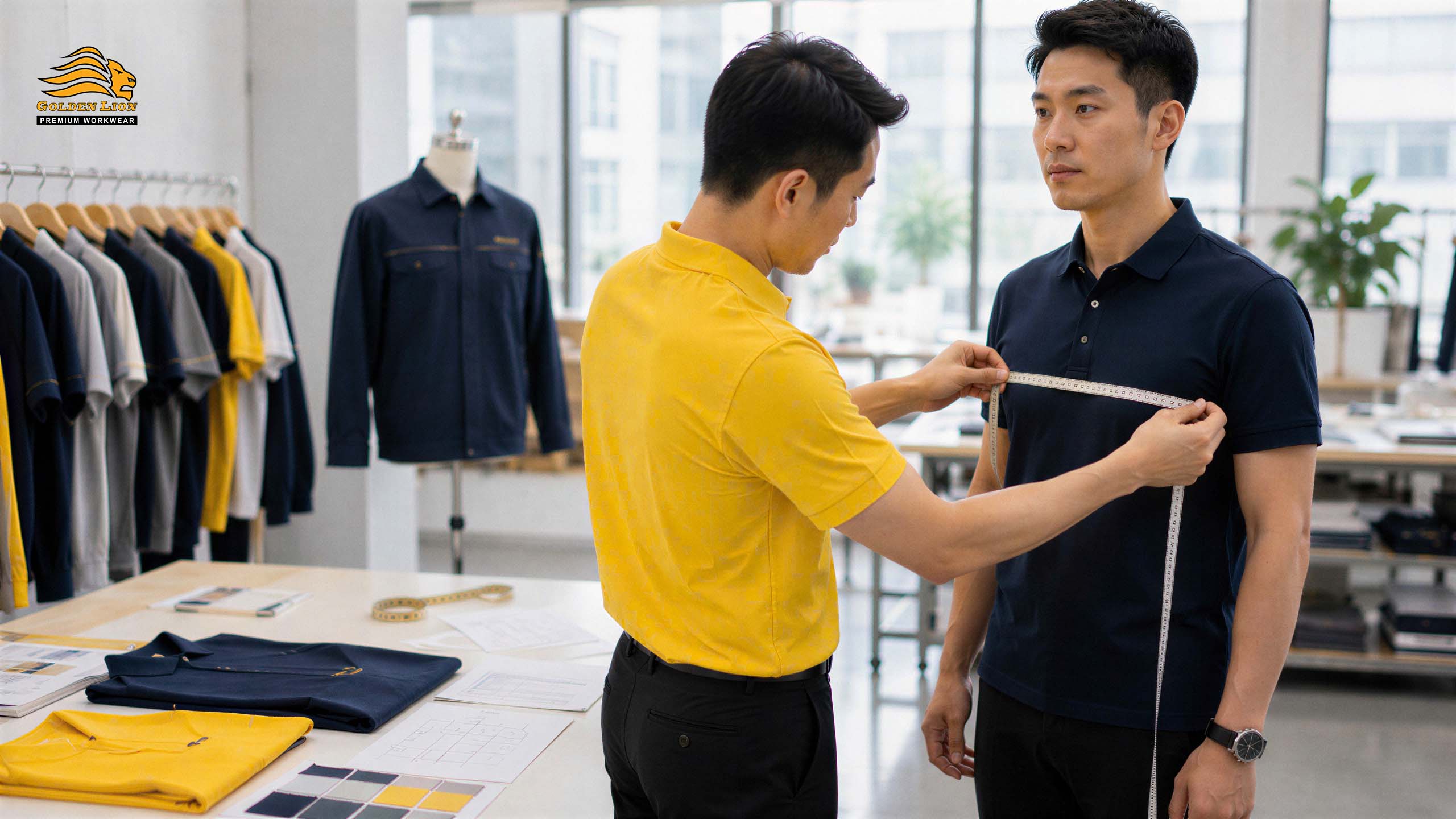 Kiểm tra size đồng phục qua các tư thế làm việc thực tế