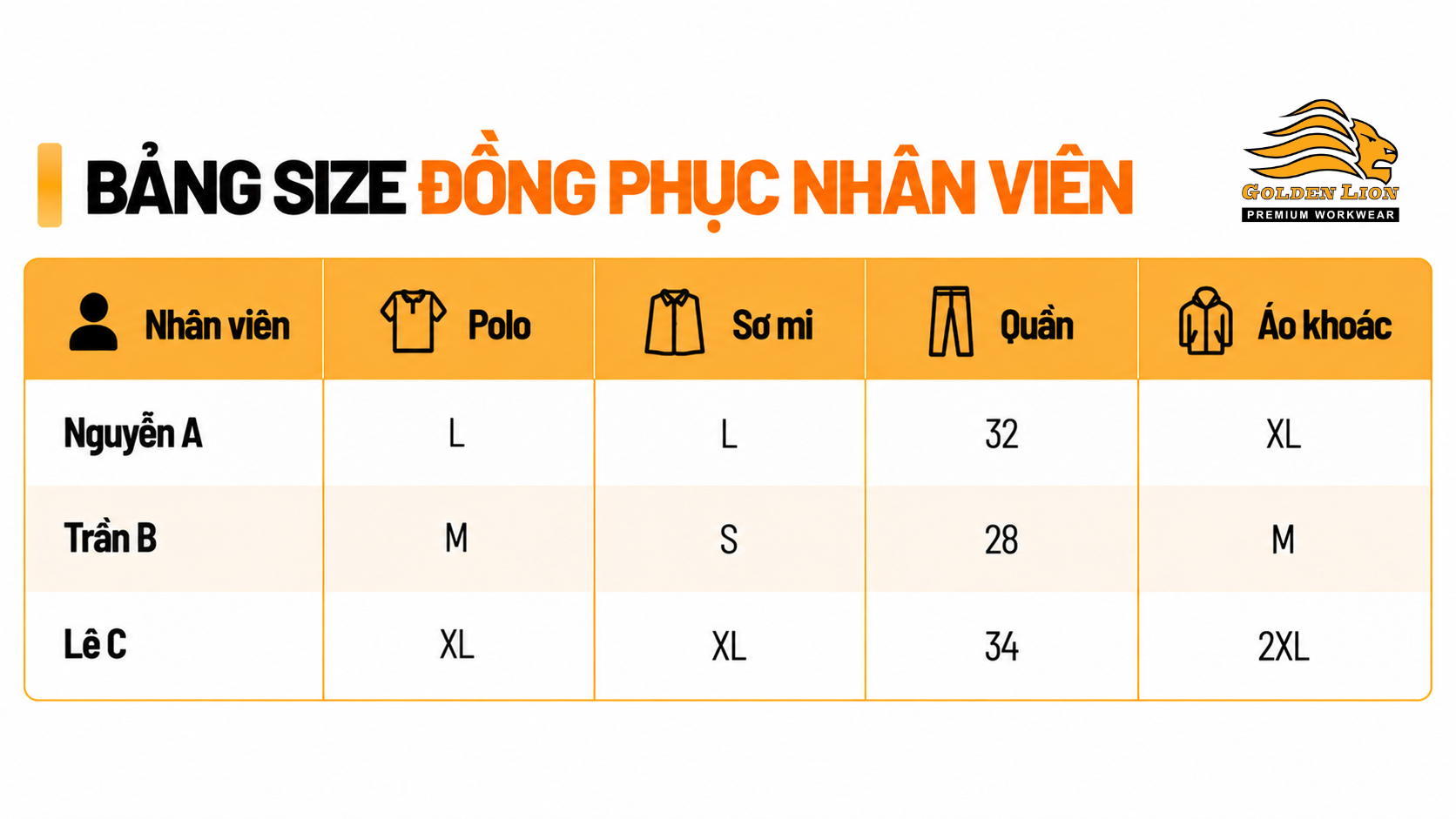 Bang size cac loai dong phuc