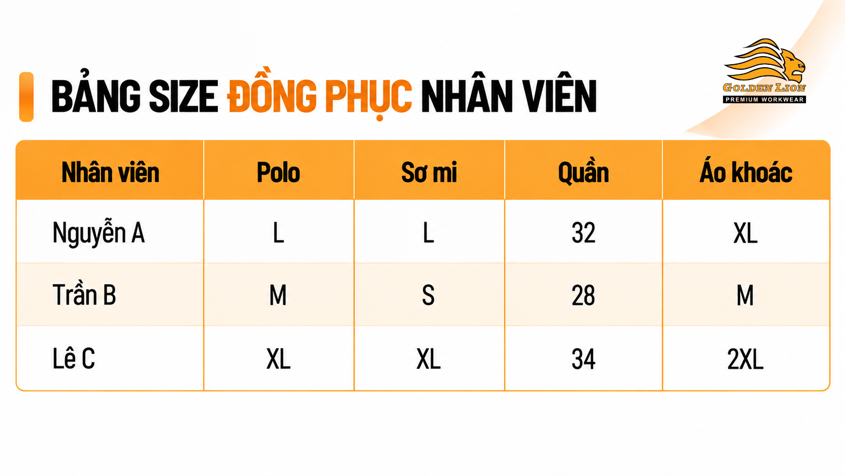 Bang size dong phuc nhan vien