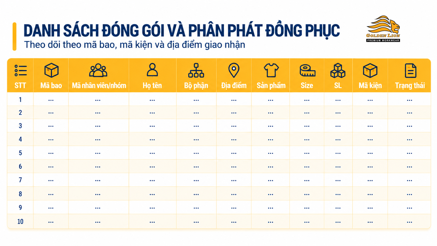 Danh sach dong goi va giao nhan dong phuc