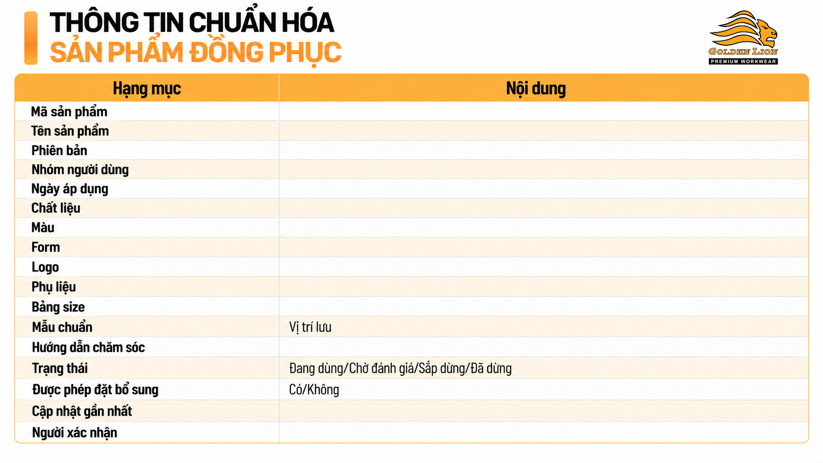 Thong tin chuan hoa san pham dong phuc